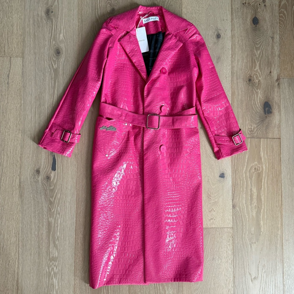 Saks Potts Caliente Croc Embossed Faux
Patent Trench Coat In Pink